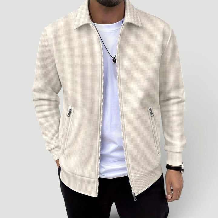 Men's lightweight breathable everyday jacket in white. Stylish zip-up outerwear for casual spring/autumn.