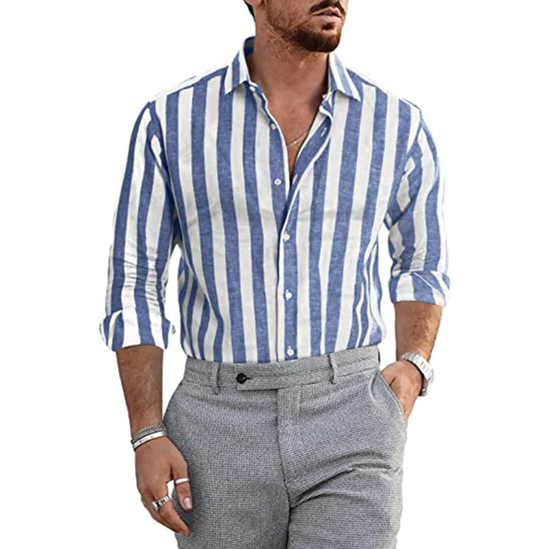 Stylish men's pink casual button-down shirt, lightweight and breathable, ideal for summer outfits and men's fashion.
