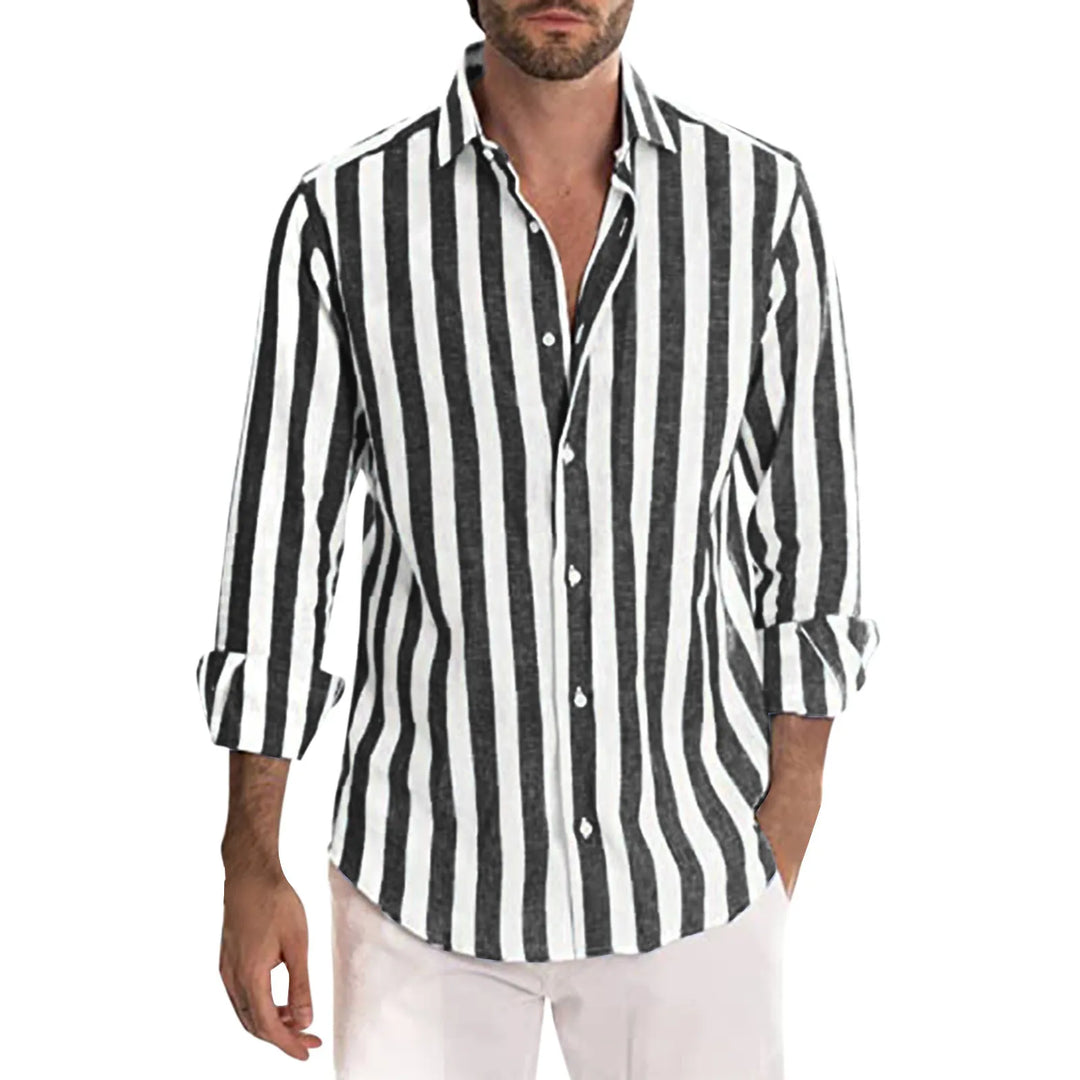 Comfortable men's blue casual button-down shirt, lightweight summer top, perfect for relaxed everyday wear.
