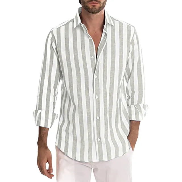 Versatile men's lightweight summer button-down shirt, ideal for casual men's fashion and breathable everyday wear.