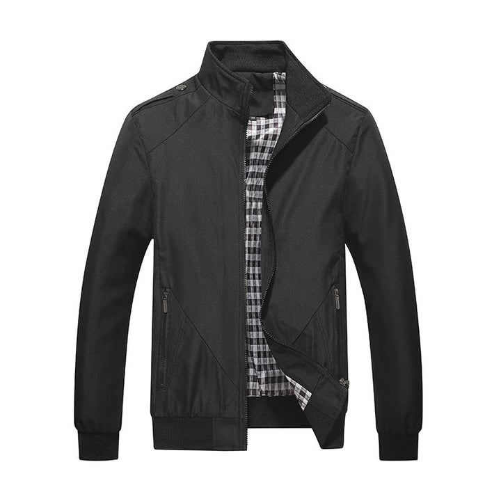 Close-up of men's lightweight casual jacket, showcasing breathable fabric. Perfect modern outerwear for spring & summer.
