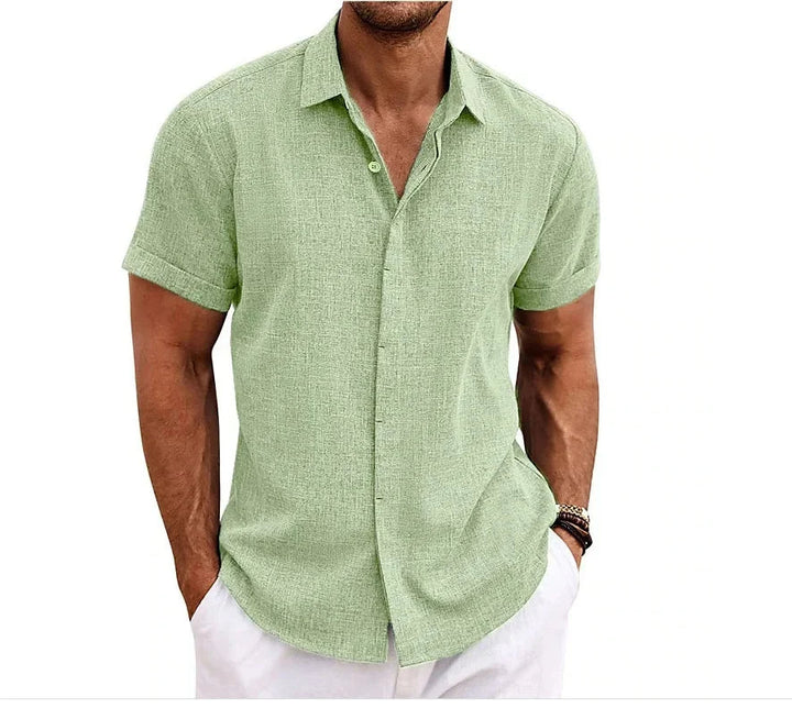 Stylish men's casual short sleeve shirt with double placket. Relaxed fit, breathable for spring/summer.