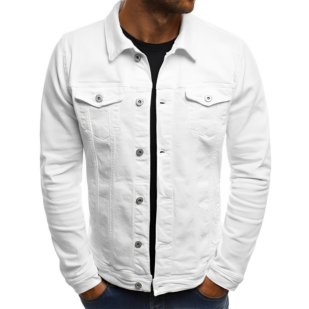 Versatile men's denim jacket with multiple pockets, ideal lightweight summer outerwear for everyday style.