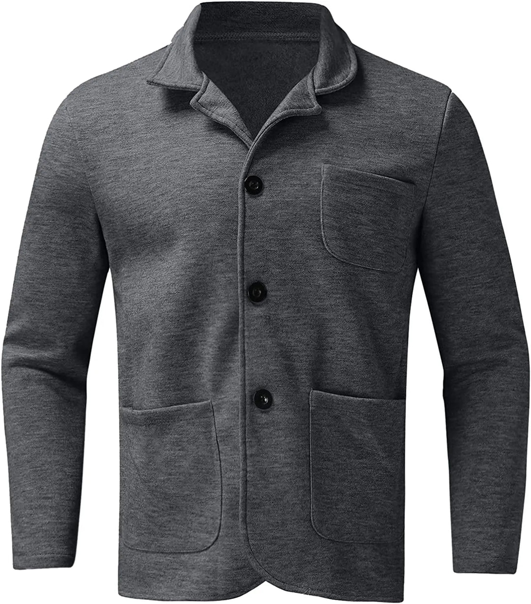 Business casual men's blazer, lightweight design with a classic collar and multiple ample pockets.