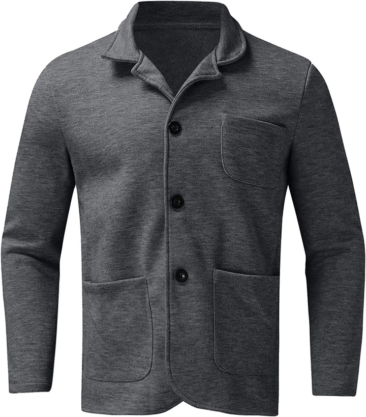 Business casual men's blazer, lightweight design with a classic collar and multiple ample pockets.