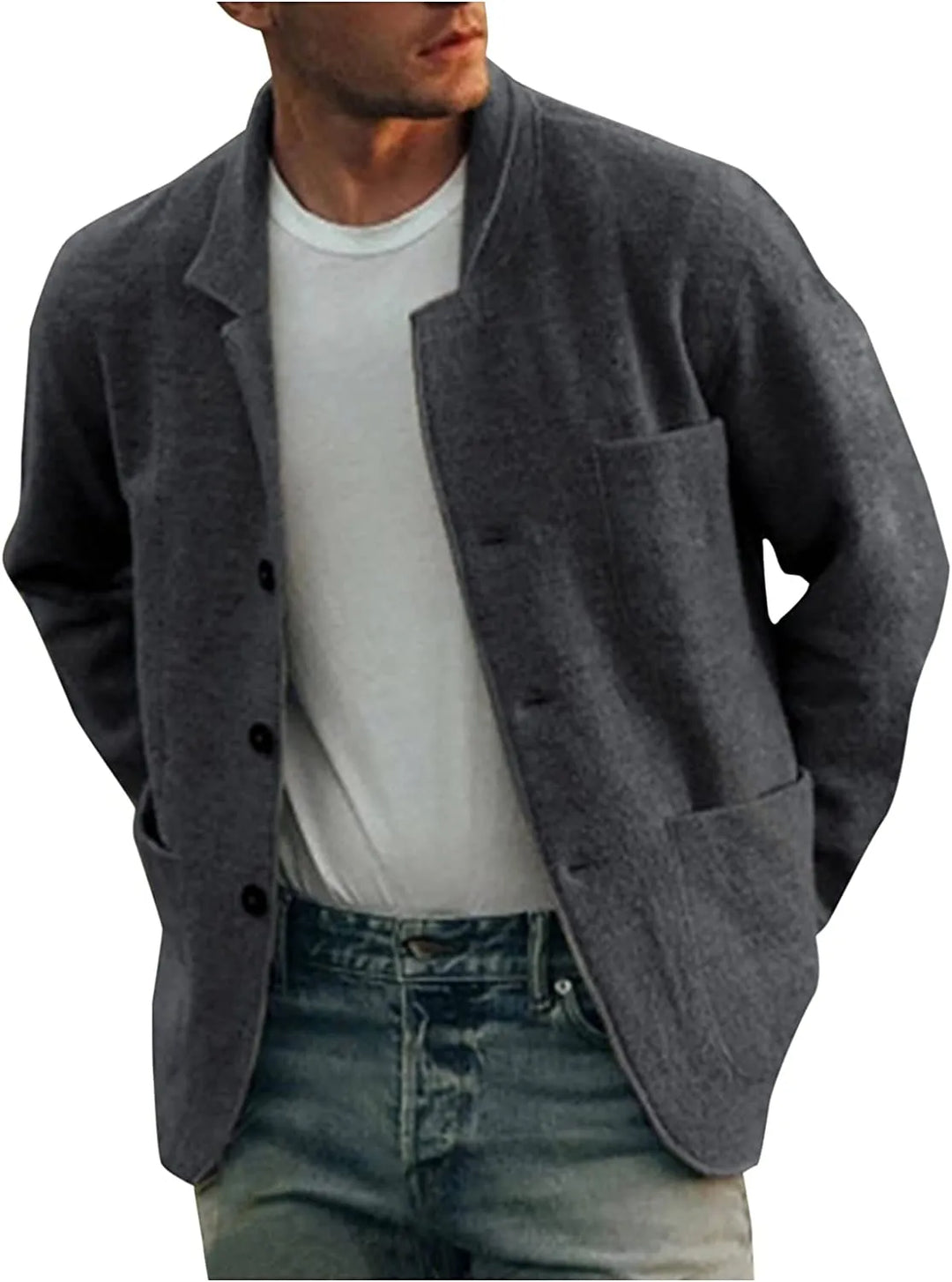 Modern men's fashion blazer, lightweight and versatile, perfect for everyday style with many pockets.