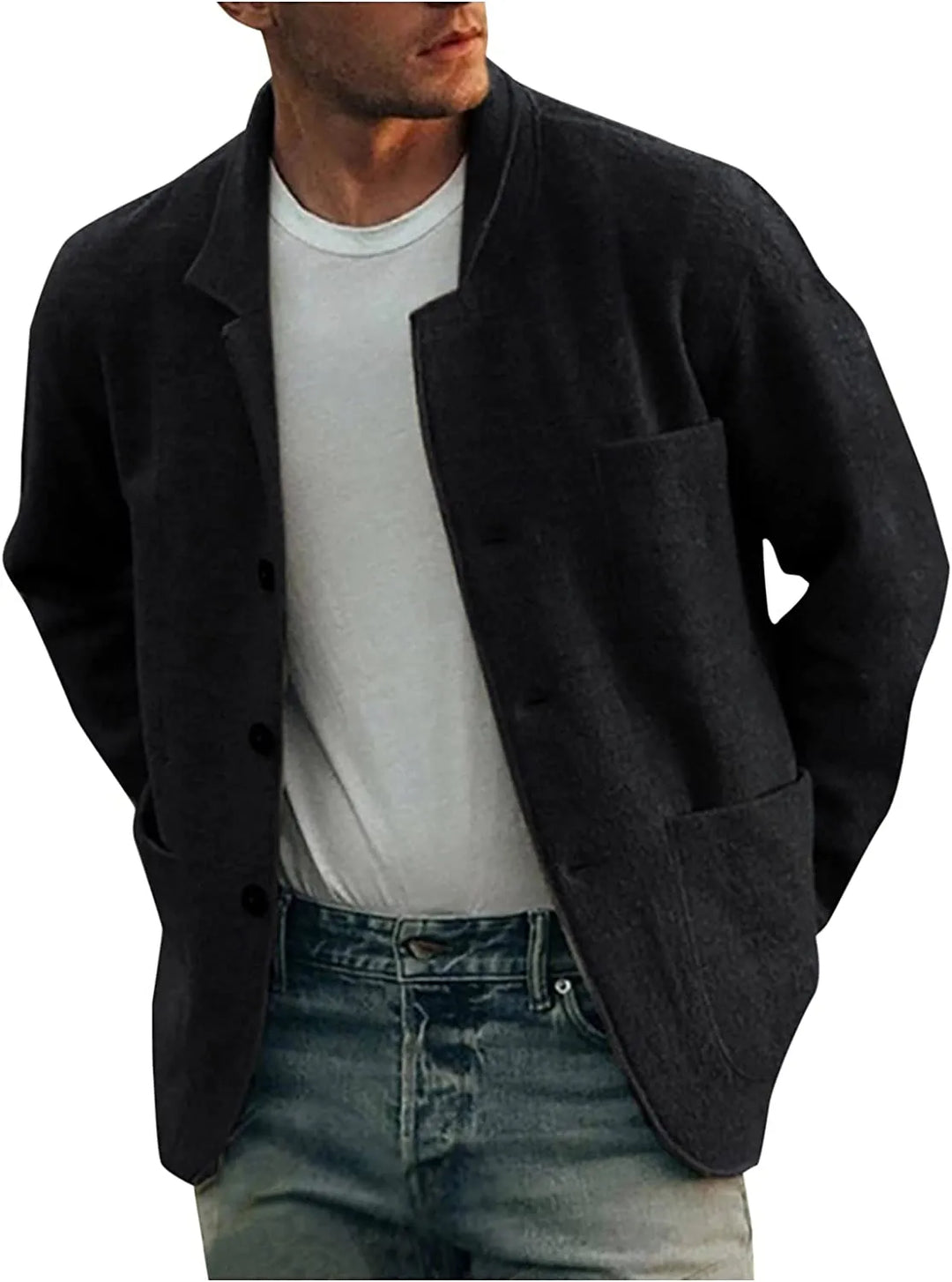 Everyday men's lightweight blazer, versatile casual wear with a classic collar and many pockets.