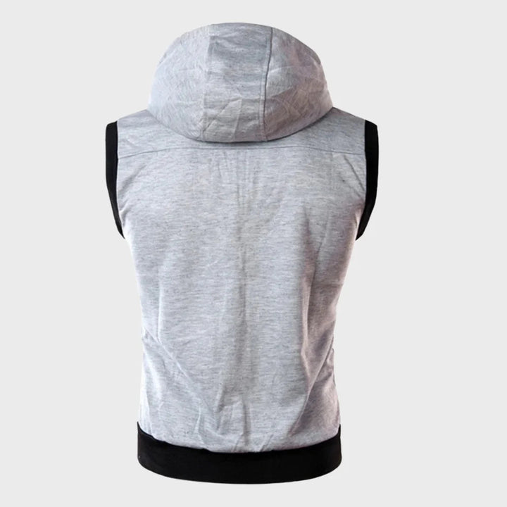 Stylish men's hooded vest for spring/summer casual wear. Lightweight sleeveless design, perfect for layering streetwear.