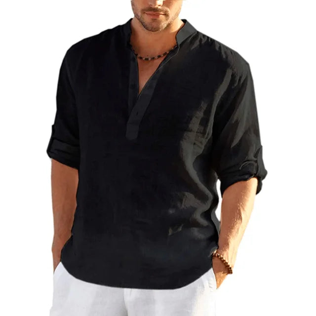 Versatile men's long-sleeve summer shirt, lightweight casual style, great for various warm weather occasions & comfort.