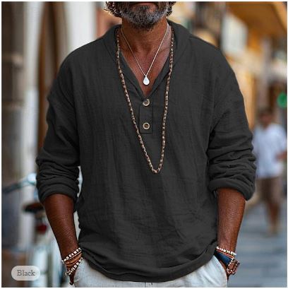 Stylish men's long sleeve V-neck shirt, a versatile and comfortable top for casual summer fashion.