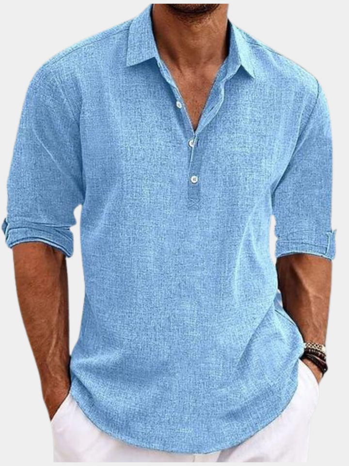 Relaxed fit men's lightweight polo, ideal for summer activities. Breathable short sleeve casual wear for warm days.