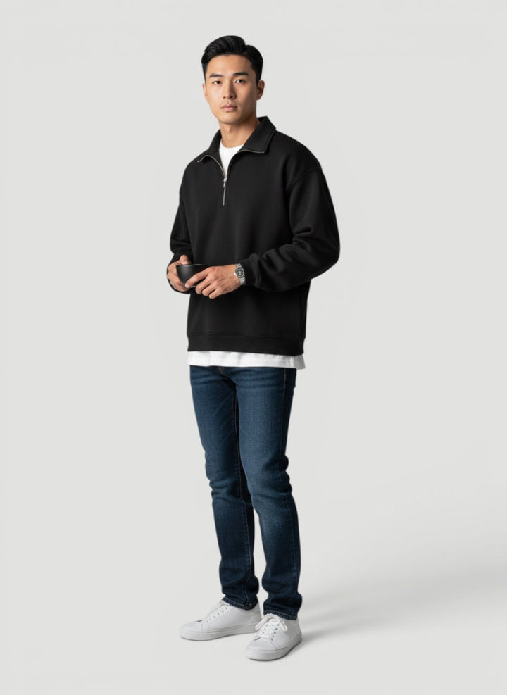 Men's lightweight quarter zip pullover sweater. Ideal for casual comfort & versatile smart casual outfits.