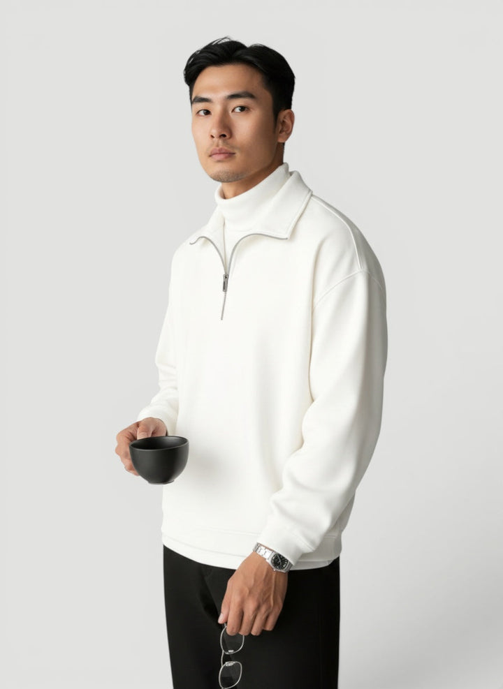 Versatile men's quarter zip pullover. Lightweight sweater, great for layering & smart casual men's fashion.