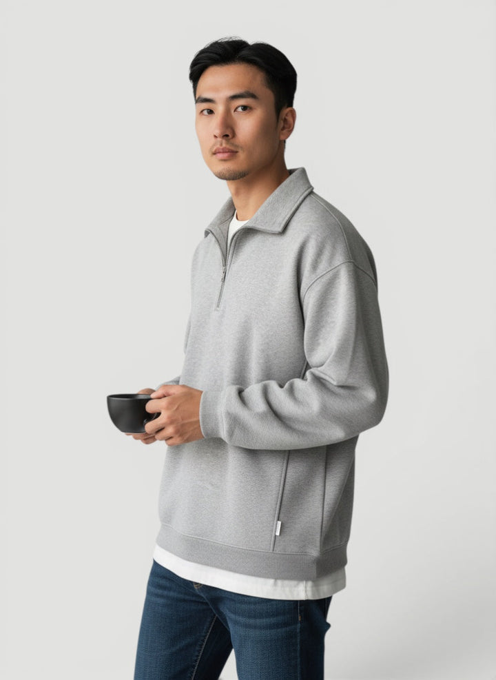 Men's fashion quarter zip pullover. Lightweight, comfortable long-sleeve sweater for versatile everyday wear.