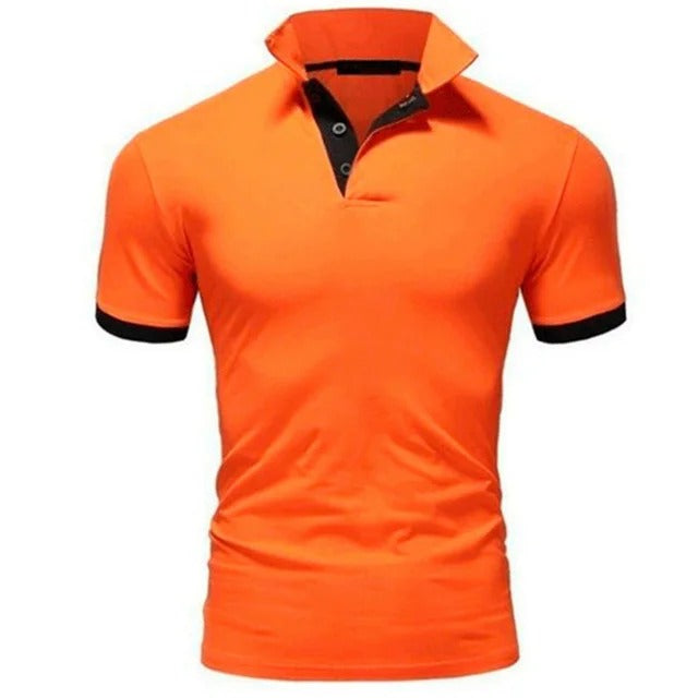 Men's Lightweight Resort Polo Shirt. Breathable, slim fit short sleeve for casual summer wear.