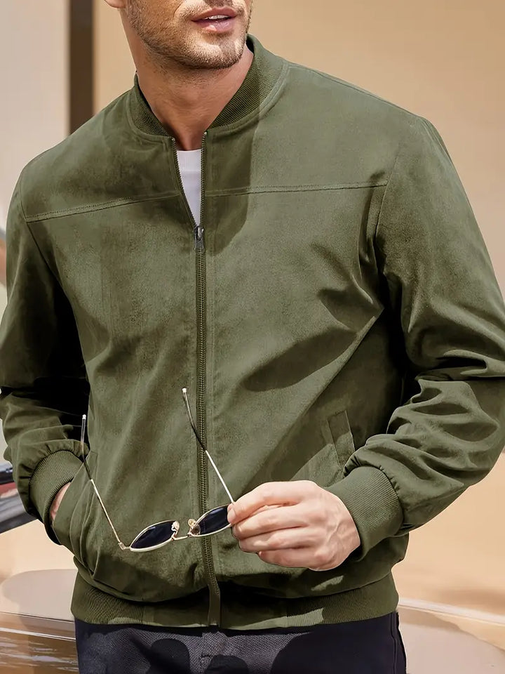 Stylish men's retro bomber jacket with zip-up design, perfect lightweight outerwear for spring & fall.