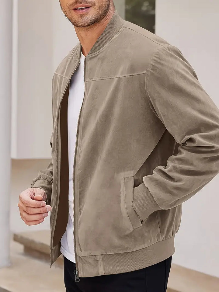 Men's retro baseball collar bomber jacket, lightweight zip-up for casual spring & fall style.
