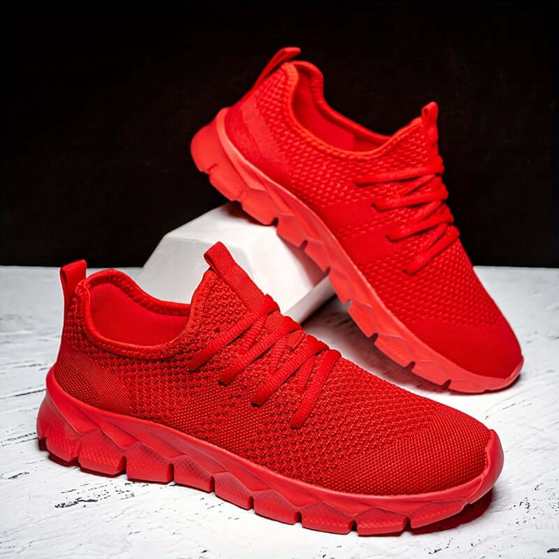Men's mesh upper running shoes; breathable and cushioned for lightweight everyday comfort and support.