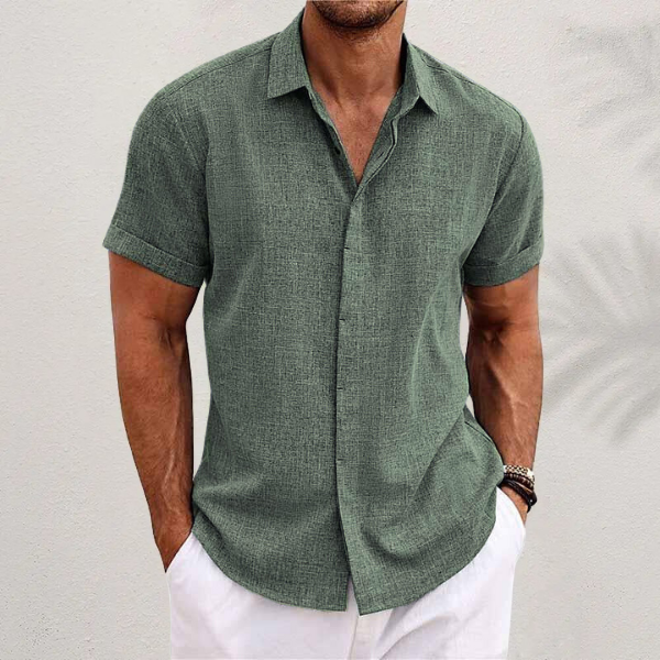 Breathable men's short sleeve shirt, ideal for everyday casual wear, travel, and relaxed fit.