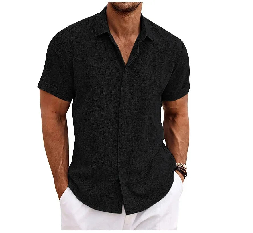 Men's lightweight short sleeve button-up shirt, relaxed fit, perfect for casual summer style.