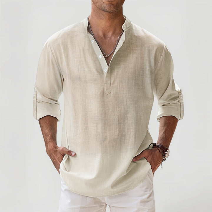 Men's lightweight short-sleeve Henley shirt for spring and summer comfort, relaxed fit.
