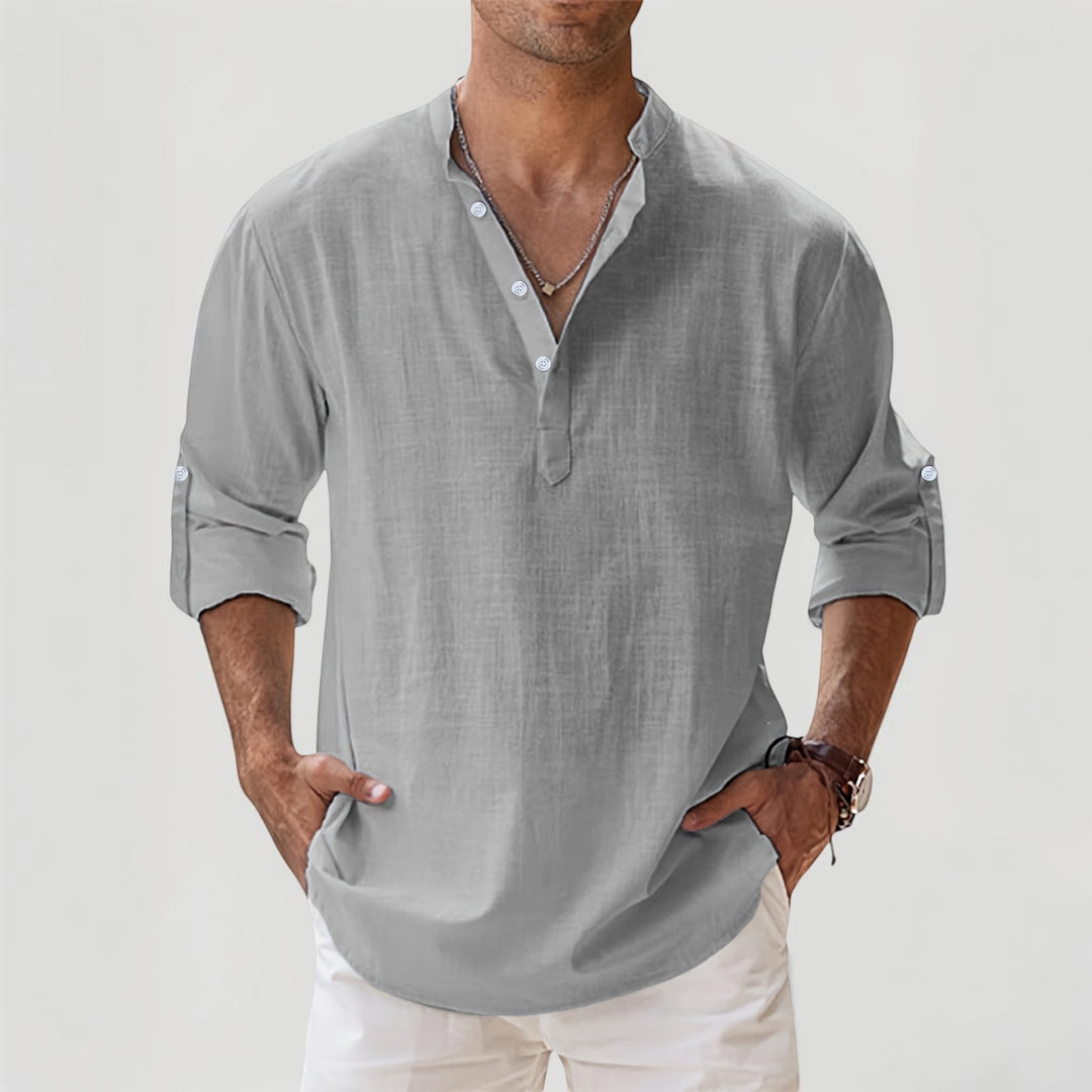 Versatile men's lightweight Henley shirt, great for spring fashion, summer outfits, and casual comfort.