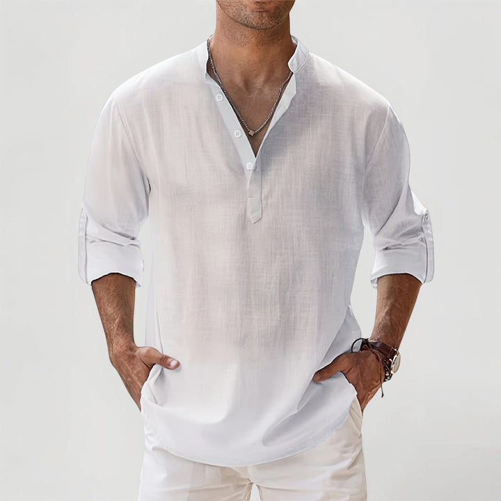 Men's casual Henley top, lightweight for outdoor activities, spring outings, and summer relaxation.