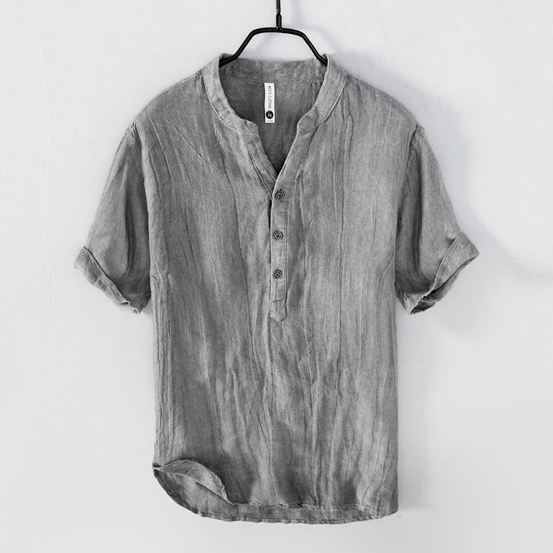 Men's lightweight short-sleeve Henley shirt, perfect for summer comfort & everyday casual warm weather wear.