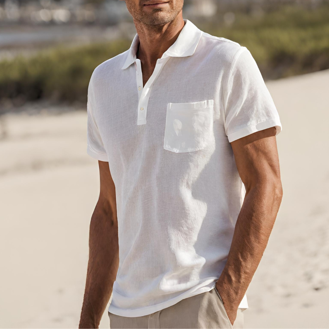 Versatile men's summer polo shirt with short sleeves, offering everyday style and smart casual appeal.