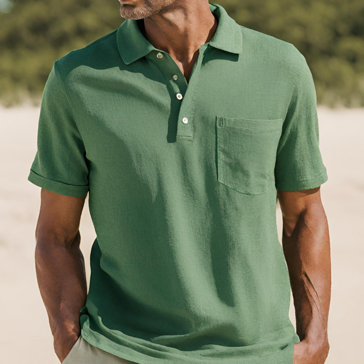 Breathable men's short-sleeve polo in a classic fit, providing ultimate comfort for warm summer days.