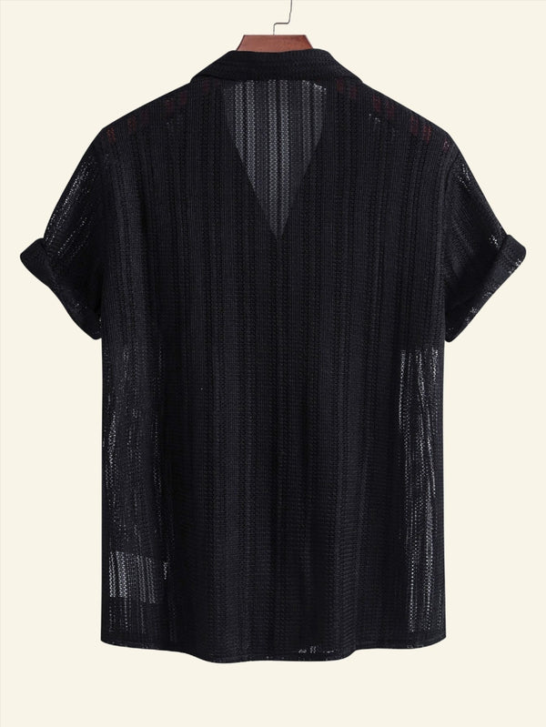 Comfortable men's striped short sleeve button-down shirt, lightweight & relaxed fit, perfect for summer casual wear.
