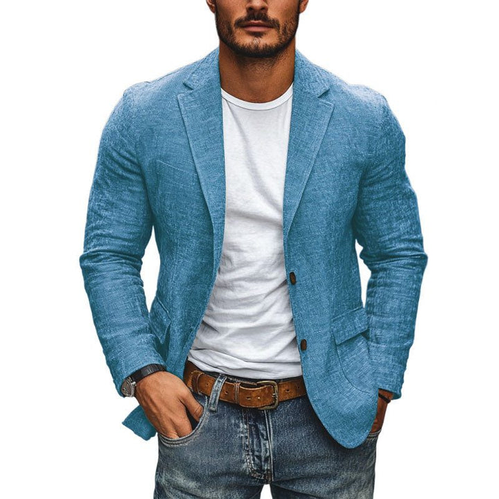 Lightweight men's blazer jacket, perfect single-breasted outerwear for comfortable smart-casual style.