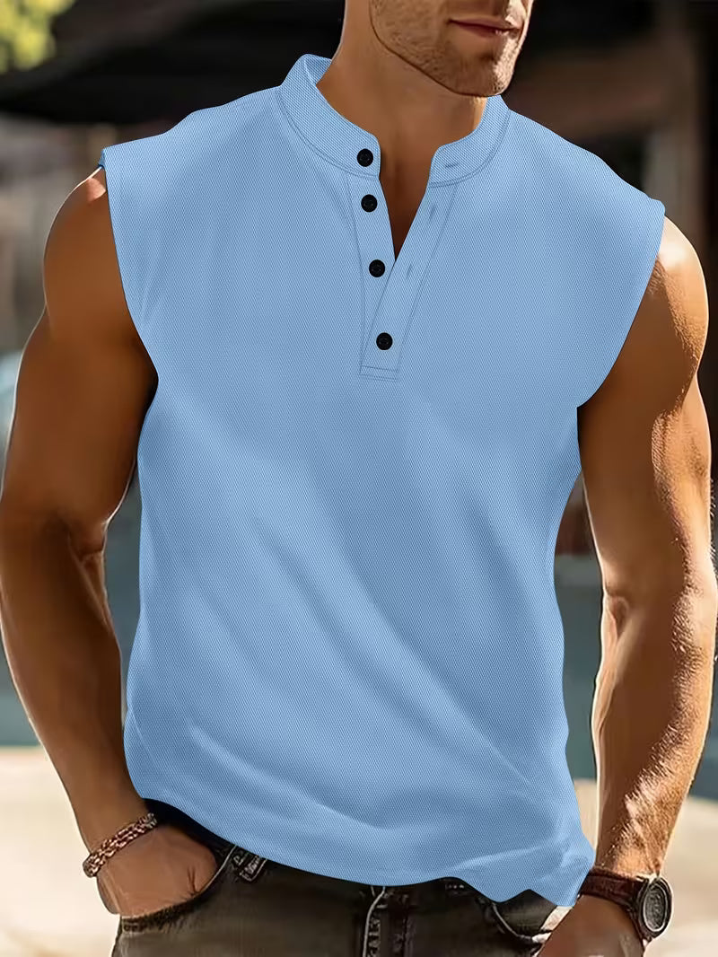 Versatile men's sleeveless tee, great for workouts, casual outings, or layering in summer.