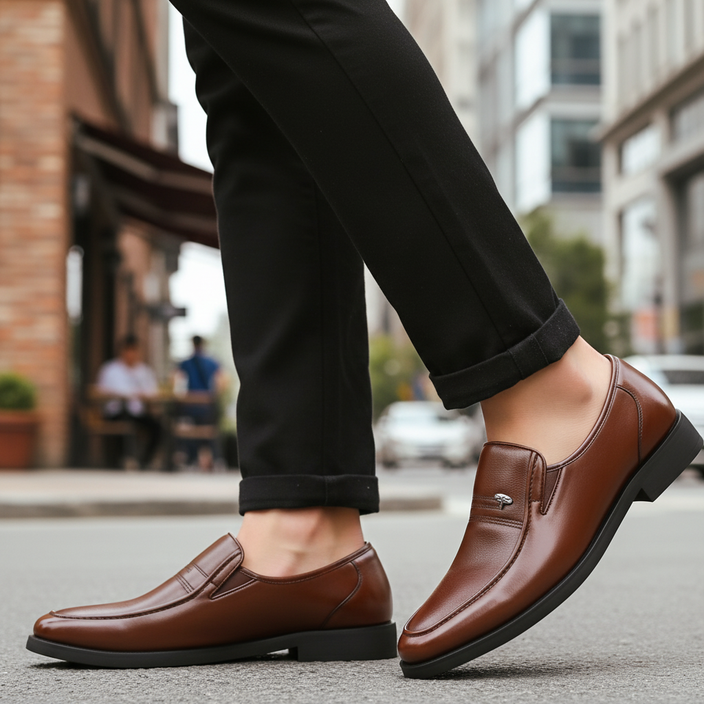 Versatile men's slip-on loafers for both formal & casual outfits. Lightweight & comfortable dress shoes.