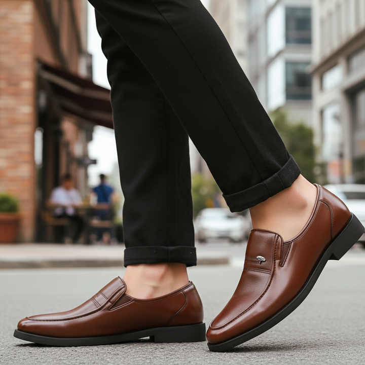 Versatile men's slip-on loafers for both formal & casual outfits. Lightweight & comfortable dress shoes.