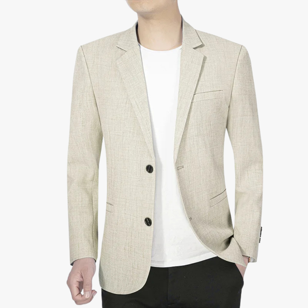 Modern men's tailored blazer in lightweight spring fabric. Smart casual outerwear for men's fashion.
