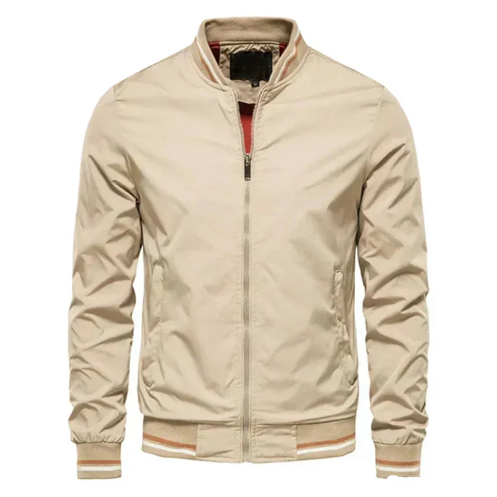 Men's summer fashion: a lightweight, striped bomber jacket, comfortable and stylish outerwear.