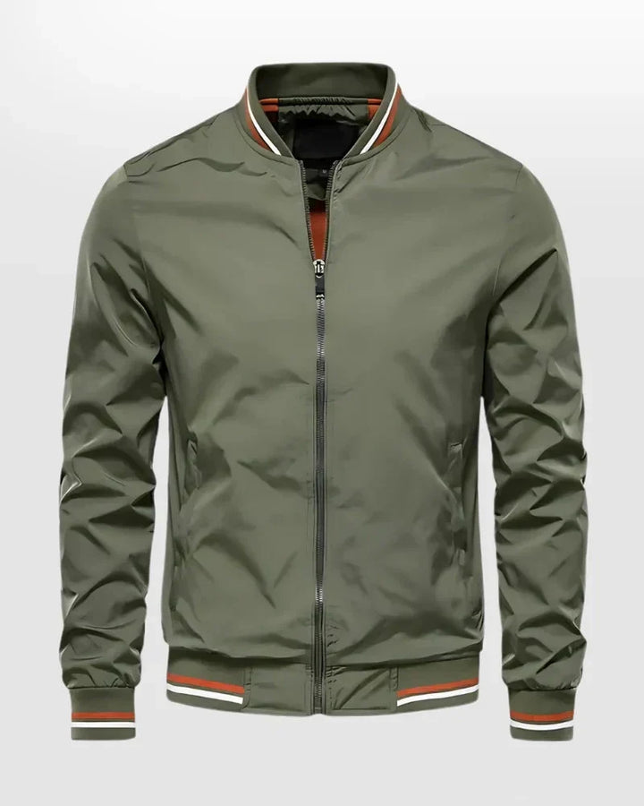 Sporty men's summer bomber jacket with stylish stripes and a lightweight design.