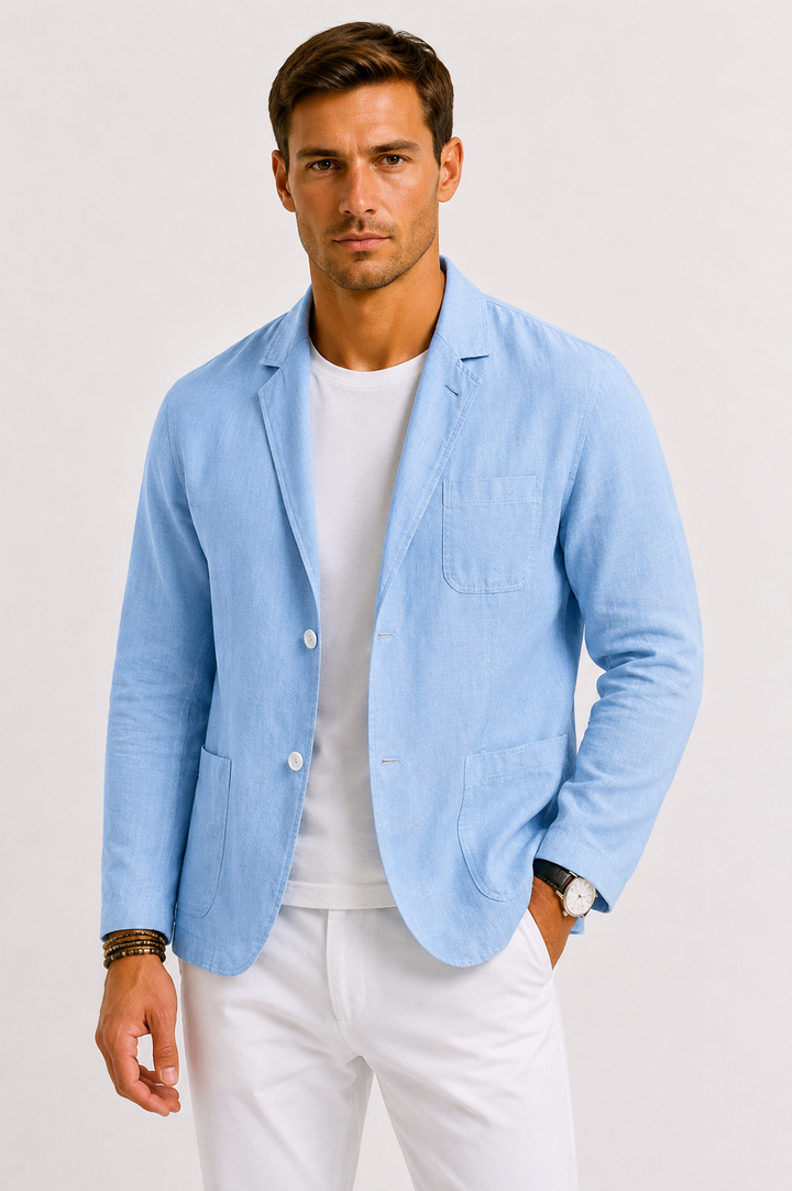 Elegant men's summer blazer with a timeless design, ideal for spring-summer smart casual outfits.