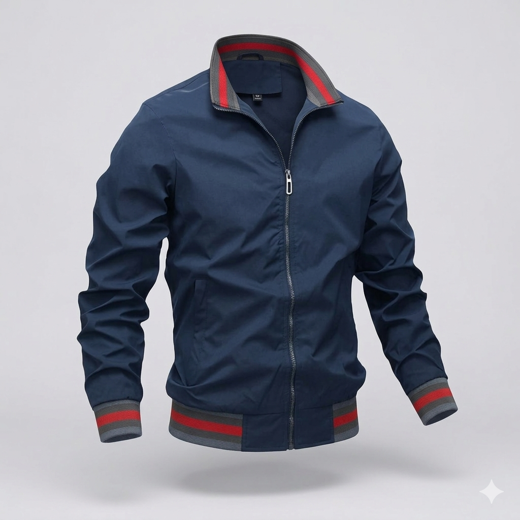 Stylish men's lightweight zip front jacket in a neutral color, ideal for versatile spring and summer outerwear.