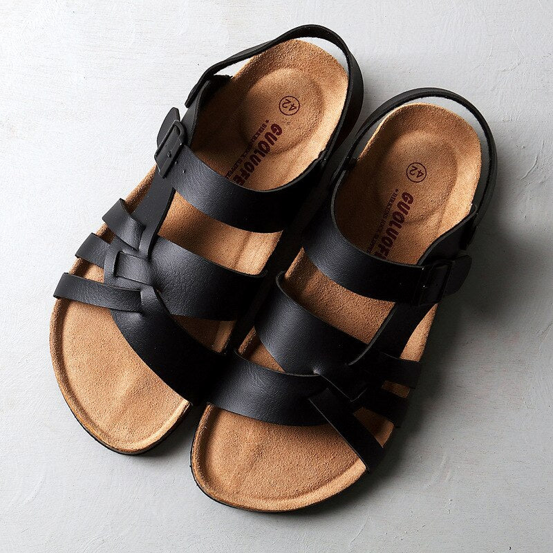 Durable men's beach sandals with lightweight design & comfortable soles for outdoor summer adventures.