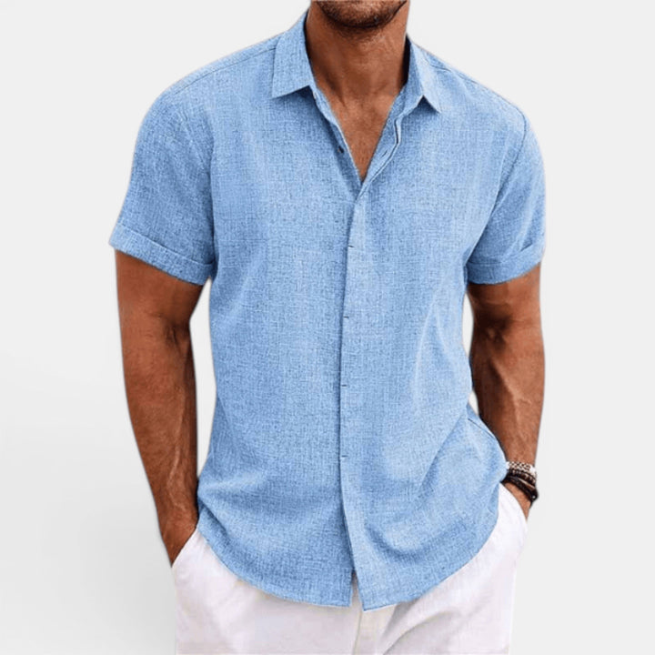 Men's lightweight summer shirt styled for a relaxed look, short sleeve, perfect for warm weather.