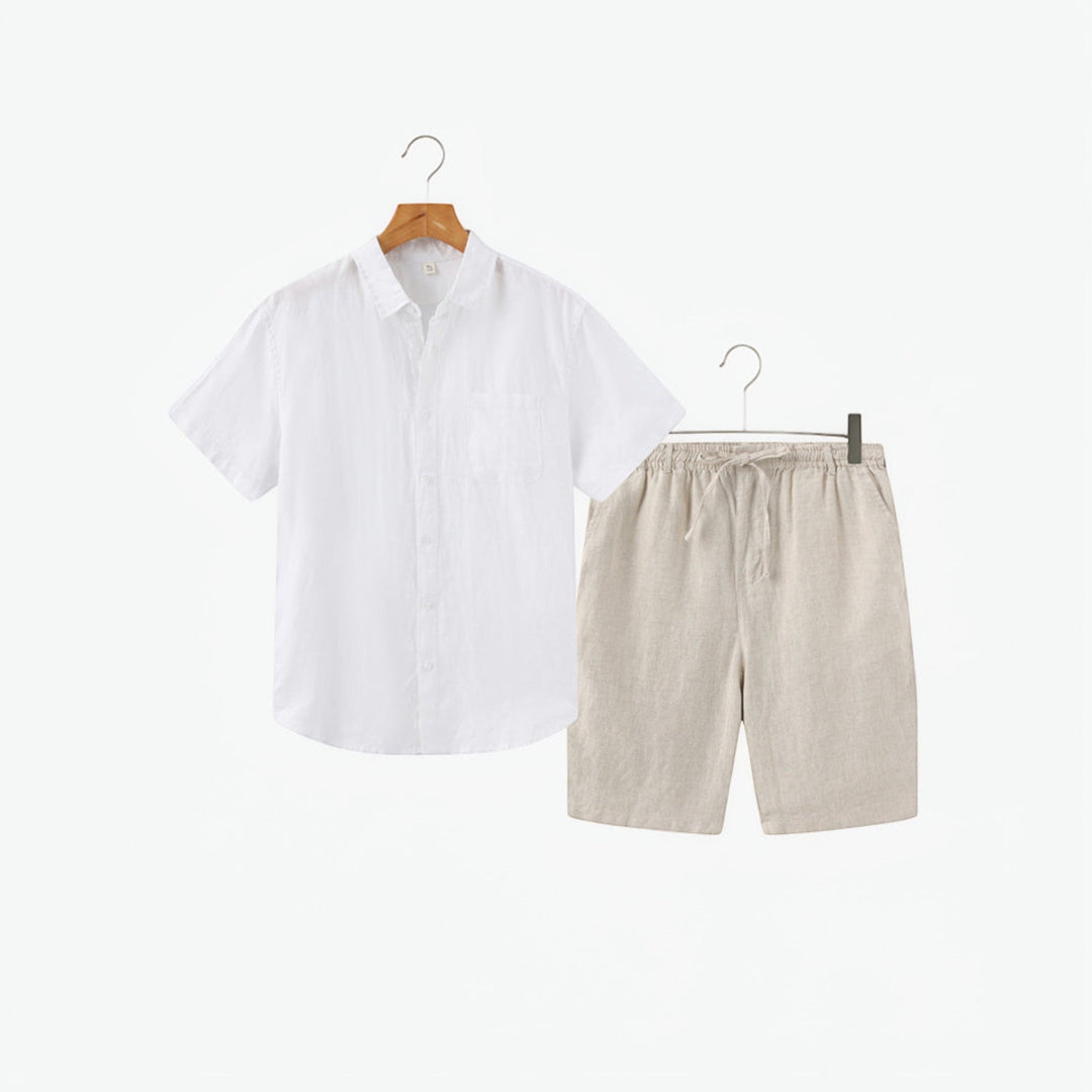 Complete men's summer outfit: lightweight shirt and matching shorts for ultimate comfort and style.