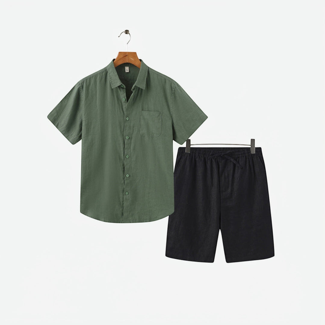 Men's vacation fashion: breathable lightweight shirt and shorts matching set for a cool summer.