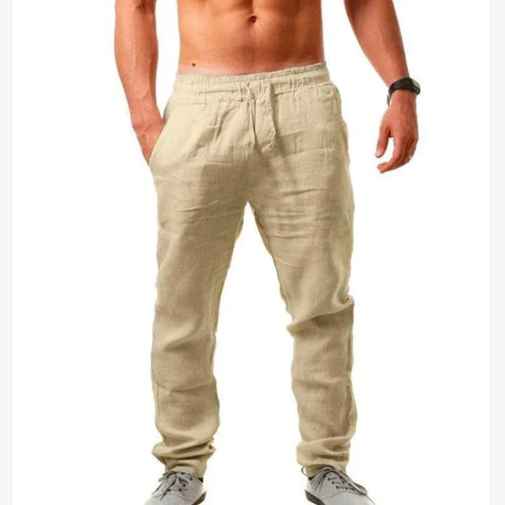 Casual men's lightweight summer trousers with a relaxed fit, perfect for comfortable warm-weather styling.