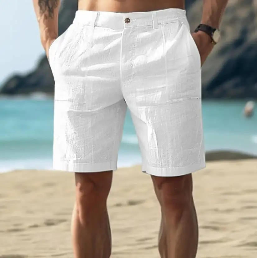 Men's lightweight tailored summer shorts with classic pockets, perfect for smart casual style.