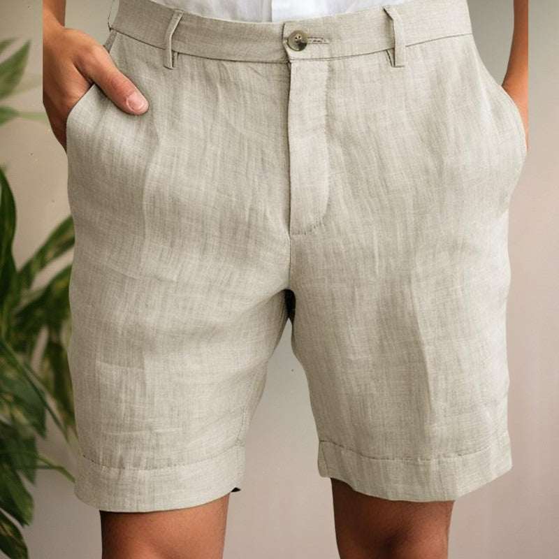 Men's lightweight tan chino shorts. Perfect for casual summer style & warm weather comfort.