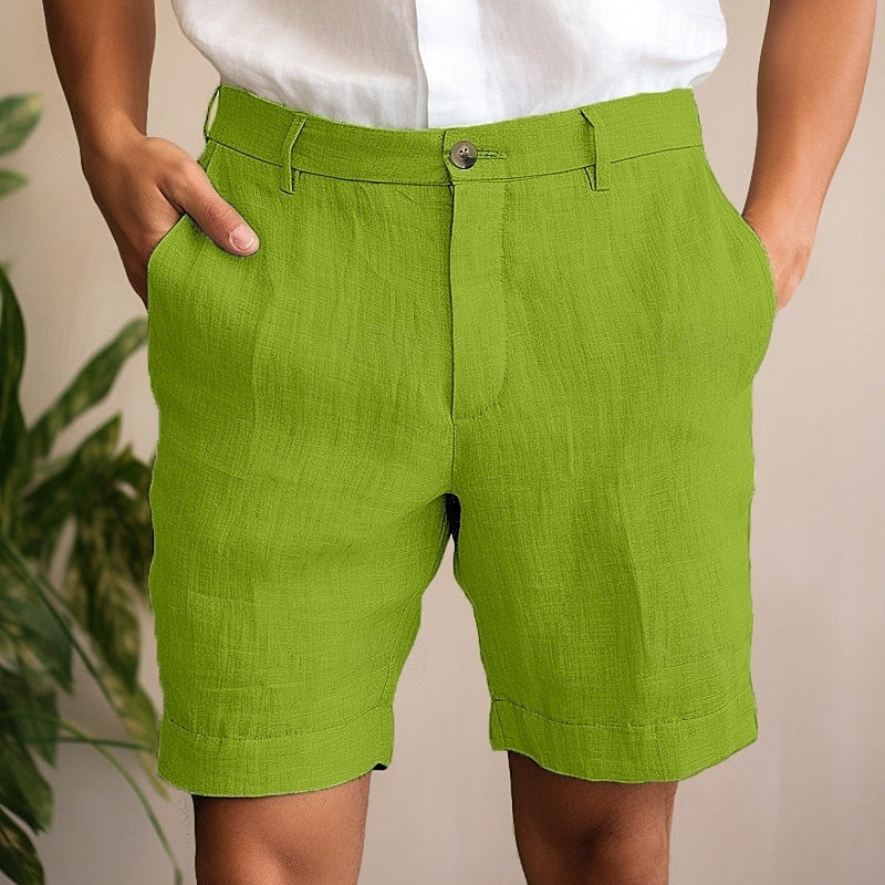 Close-up of breathable fabric on men's lightweight chino shorts, designed for ultimate summer comfort.