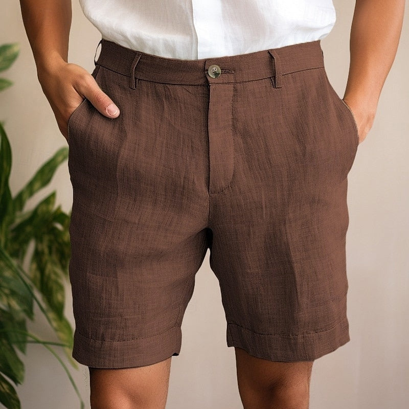 Rear view of men's casual lightweight chino shorts with practical pockets, great for summer fashion.