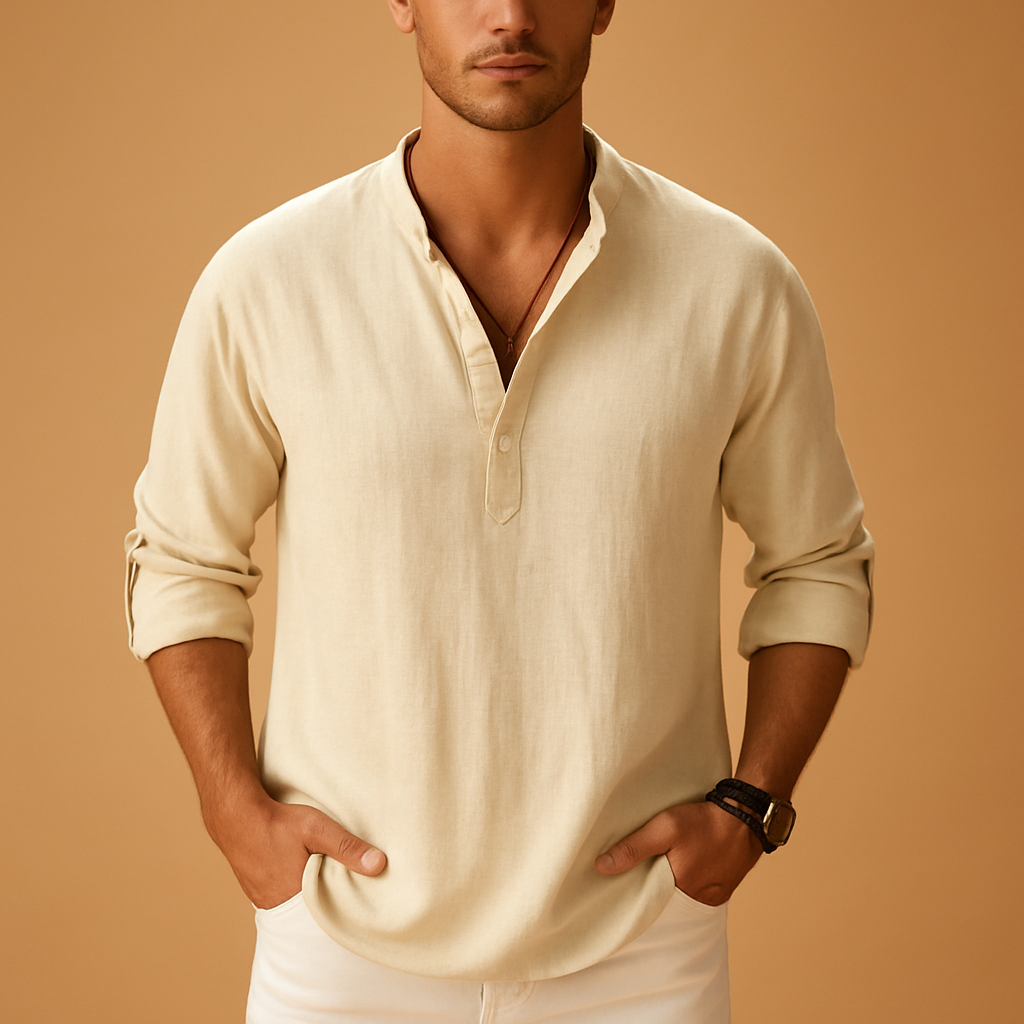 Men's lightweight V neck long sleeve shirt, perfect for casual summer fashion and breathable comfort.